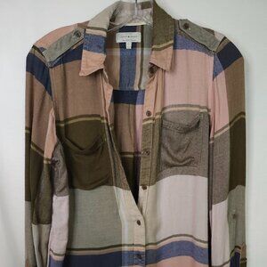 Lucky Brand Plaid Pink and Neutral Button-down